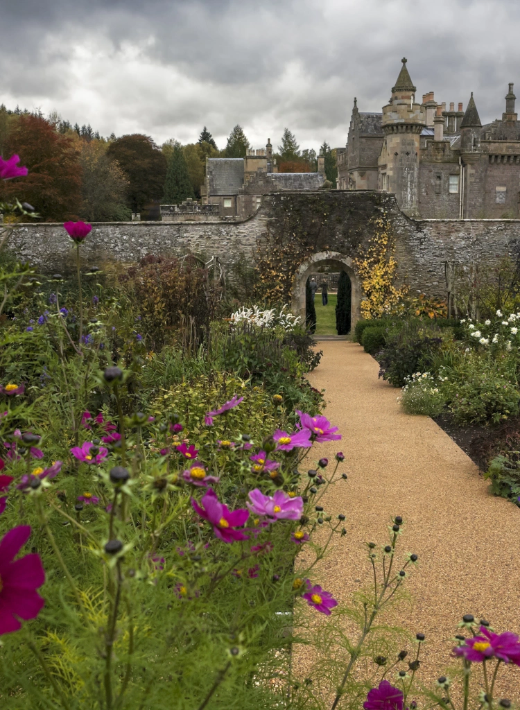Abbotsford House from the walled kitchen garden Melrose Scottish Borders UK