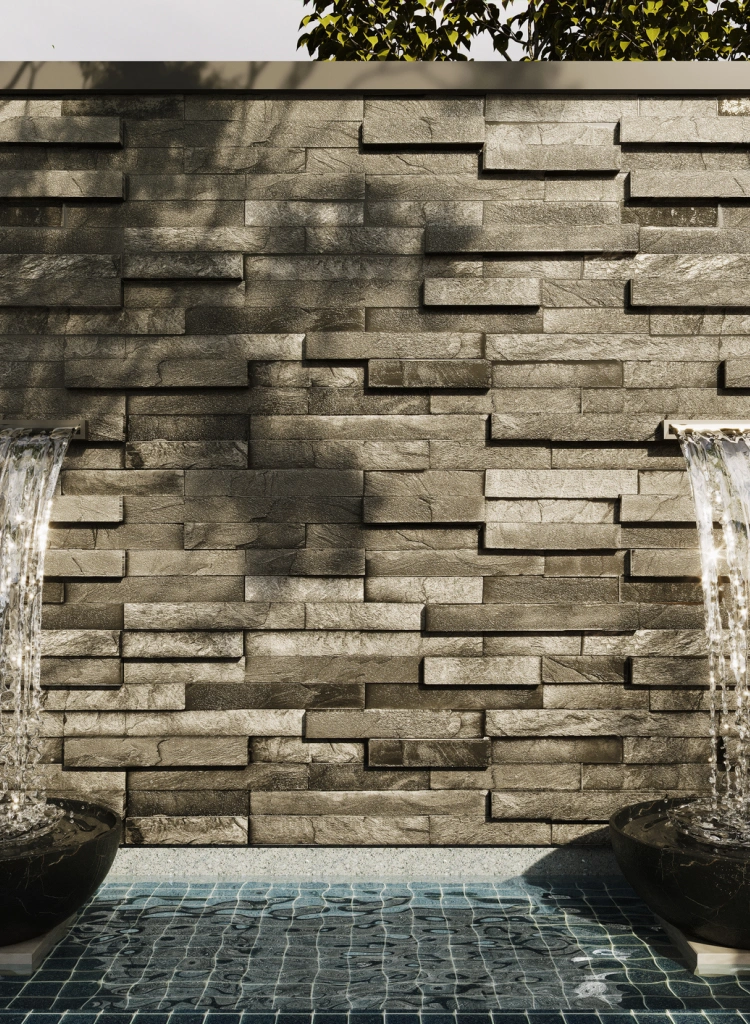 Garden water feature A fountain with water flowing out of it