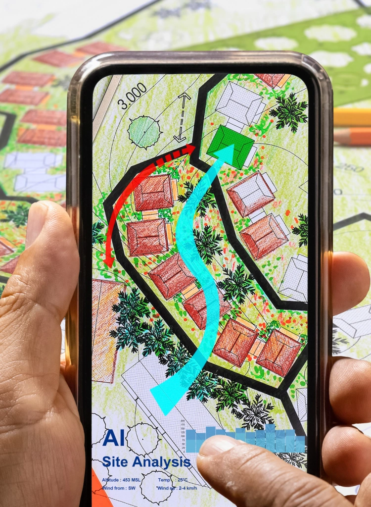 AI analysis landscape architecture design plan on cell phone