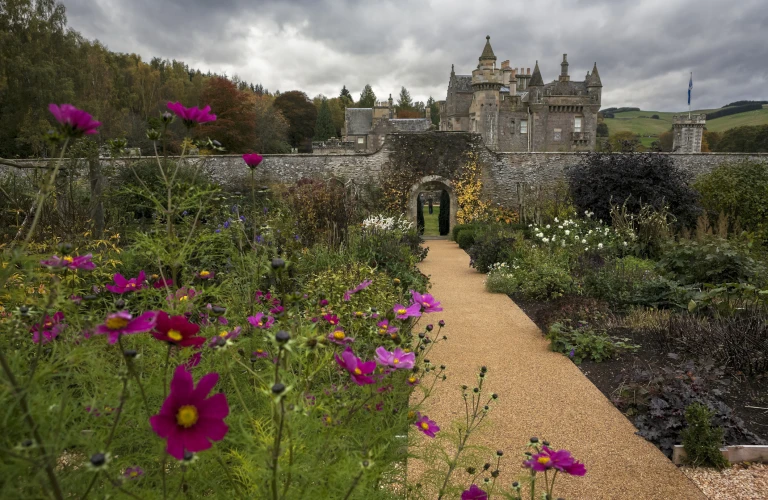 Abbotsford House from the walled kitchen garden Melrose Scottish Borders UK